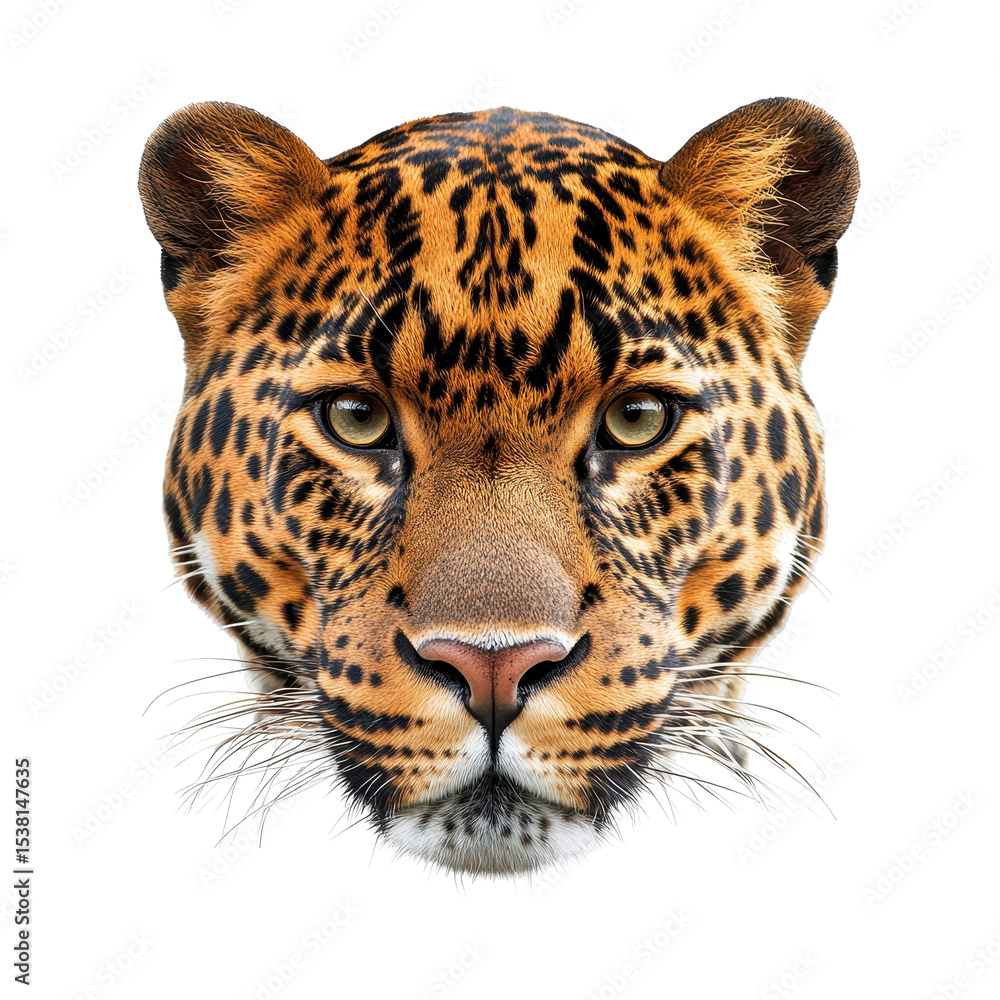 Fototapeta premium Front view of Panther, Front view of a panther standing confidently, isolated on transparent background
