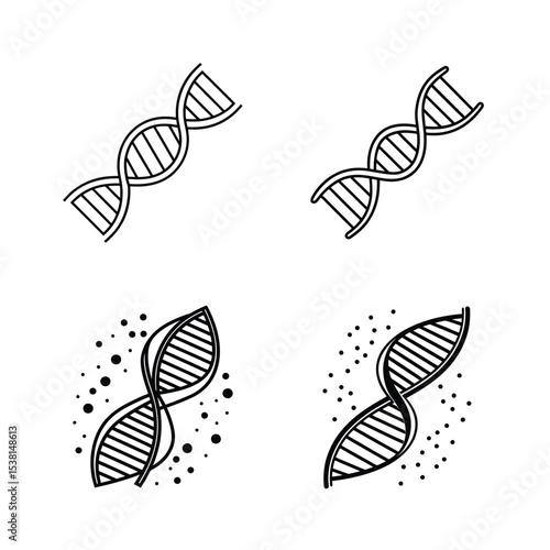 Abstract black and white illustrations of the dna helix on a clean white background