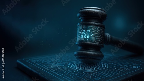 Wallpaper Mural Black gavel on wooden circuit board with ai ethics icons, blending law and technology, concept of ai ethics, governance, legal justice in tech Torontodigital.ca