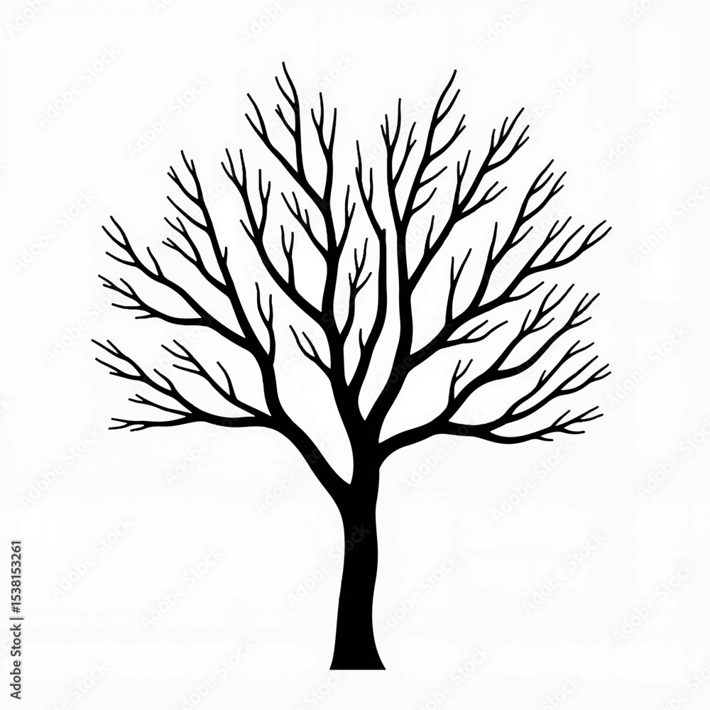 Obraz premium Minimalist bare tree silhouette on white background, nature symbolism