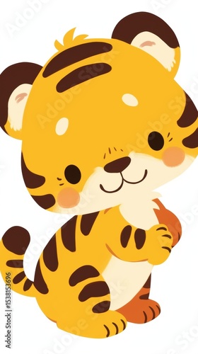 Cute Cartoon Tiger Cub with Stripes and Blush Cheeks