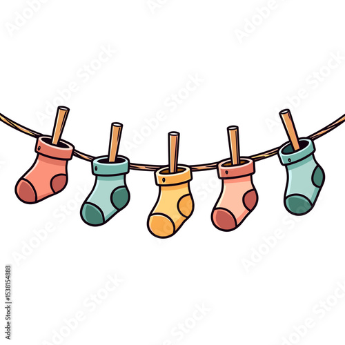 Colorful Cartoon Socks Hanging on a Clothesline Illustration for Decoration and Celebration
