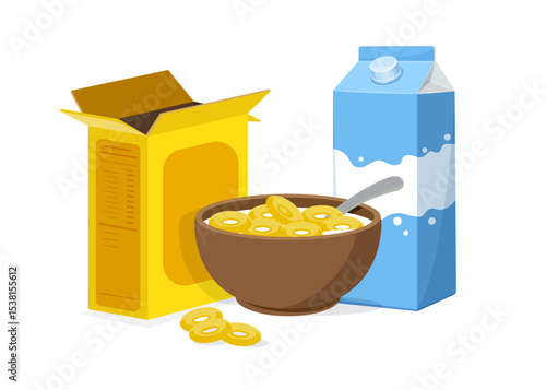 Milk with cereal healthy food stock illustration. Vector illustration.