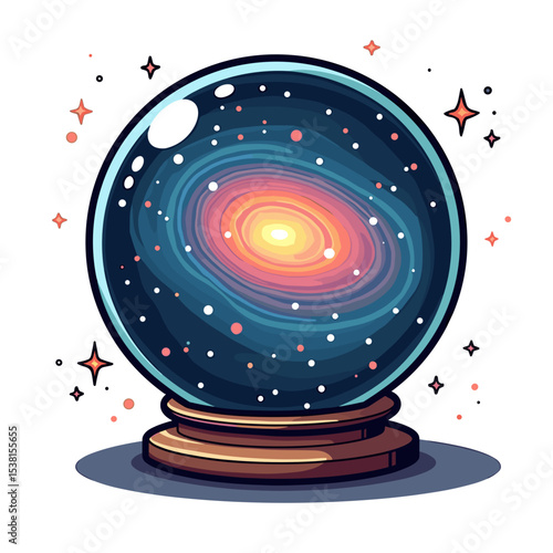Mystical Galaxy in a Crystal Ball Illustration with Sparkling Stars and Cosmic Energy
