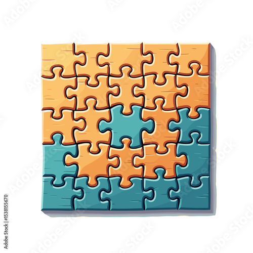 Colorful Jigsaw Puzzle Illustration with Interlocking Pieces in Orange and Blue Tones, Representing Problem Solving and Completion