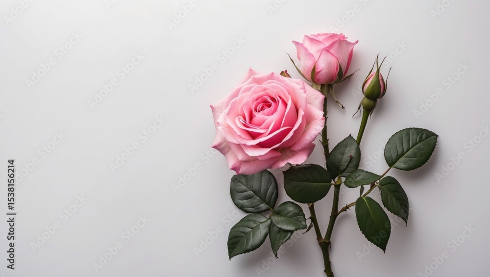 Fototapeta premium Pink Blooming Rose on Isolated White Background with Empty Copy Space for Text