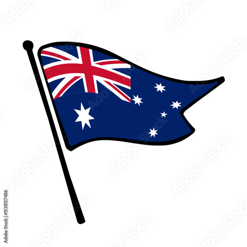Flag of Australia. Australia flag vector illustration icon design in the hand-drawn style. Fluttering flagpole flag.