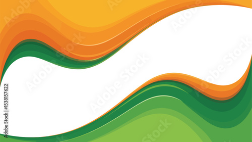 Wavy abstract background featuring shades of orange and green with a white space in the middle