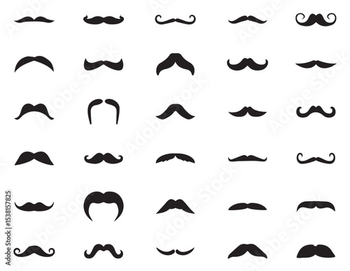 Set of black man mustache icons. Mustache collection set. set of mustaches