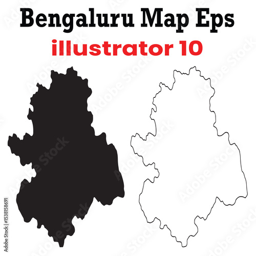 bengaluru map eps vector illustration - black filled and outlined versions, suitable for cartography and graphic design