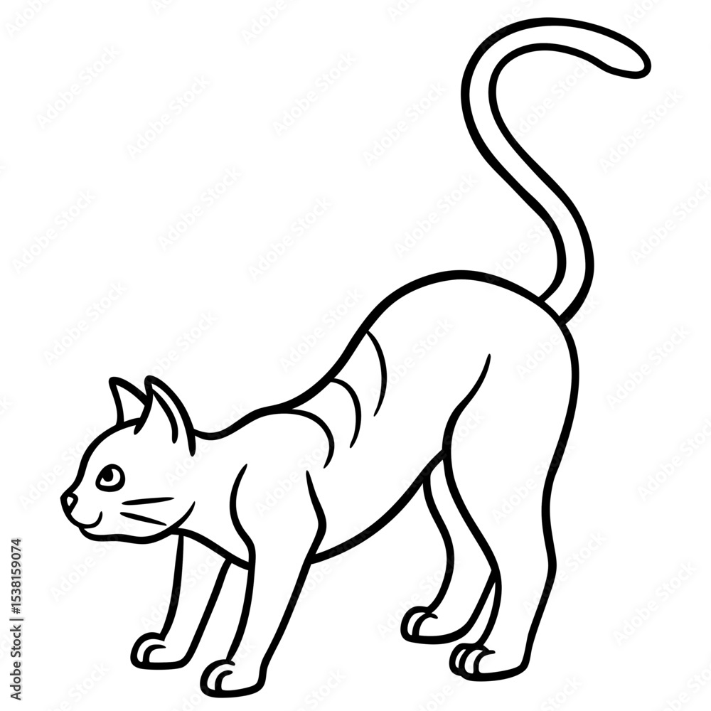 Minimalist Line Art of Stretching Domestic Cat with Arched Back Minimalist Line Art of Stretching Domestic Cat with Arched Back