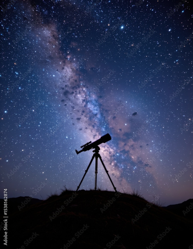 Stargazing event with telescope mountain location astrophotography content night sky environment serene viewpoint Stargazing event with telescope mountain location astrophotography content night sky environment serene viewpoint