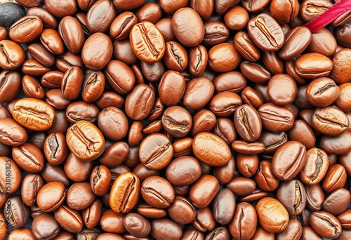 Vibrant watercolor painting of coffee beans, showcasing rich browns and textures,  abstract,  grain