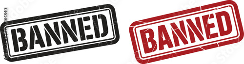 A red banned stamp with a white border and white text on a white background with crackle effect