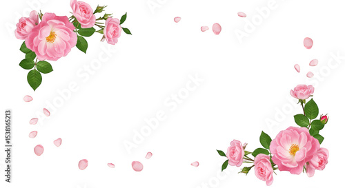 Wallpaper Mural Pink roses and petals arranged in corners isolated on transparent background create a delicate floral frame Torontodigital.ca