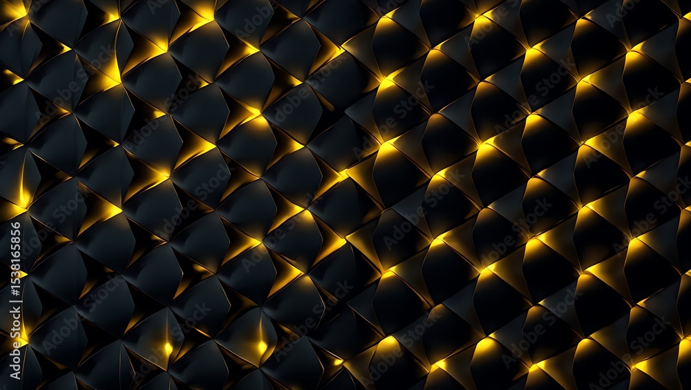 Fototapeta premium Intricate Abstract Pattern with Black Shapes and Golden Lighting