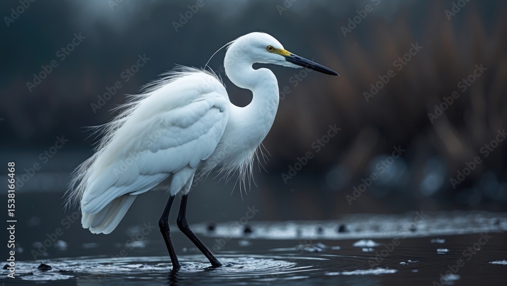 Naklejka premium A Snowy Egret standing in water with a blurred background.