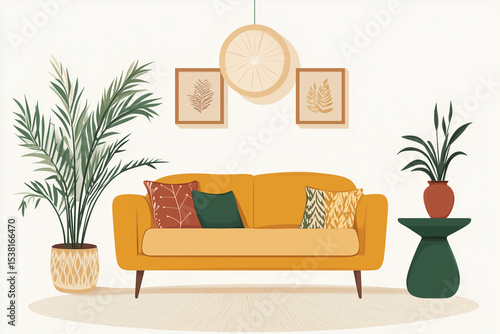 Beige sofa in a cozy interior