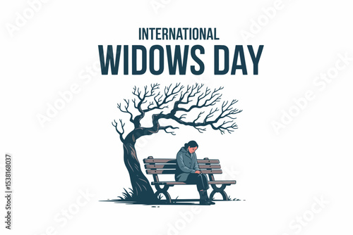 Sad Widow on Bench Illustration for International Widows Day