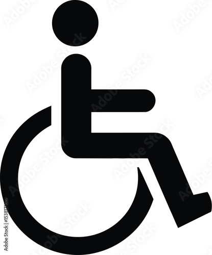 A simple black and white graphic of a person in a wheelchair accessibility symbol design icon sign