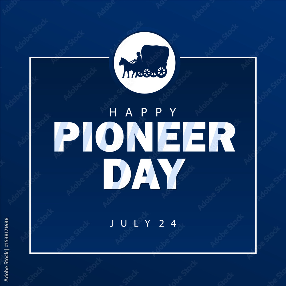 Fototapeta premium happy pioneer day with horse caravan. Logo design and Stylish Text, Typography