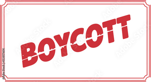 A red boycott text inside a red border against a white background in a rectangular frame design