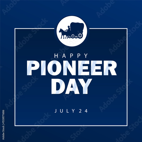 happy pioneer day with horse caravan. Logo design and Stylish Text, Typography