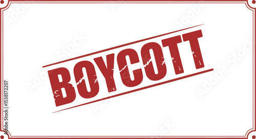 A red boycott stamp diagonally across a cream background with a red border and corner decorations