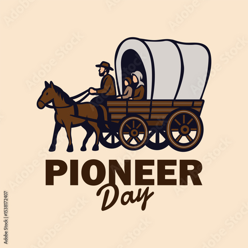 happy pioneer day with horse caravan