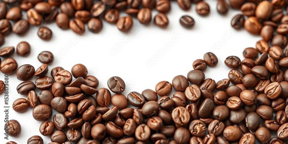 Fototapeta premium Close-up of roasted coffee beans on white background, coffee beans, robusta