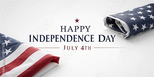 Minimalist American Flag with Happy 4th of July Text on White Background

