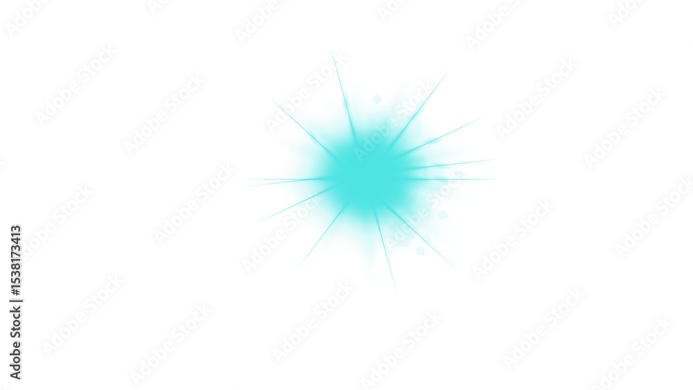 Obraz premium Bright Blue Lens Flare or Light Burst Effect on White Background With Transparent PNG
