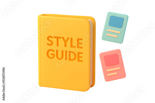 3d render style guide book and cards isolated on transparent background