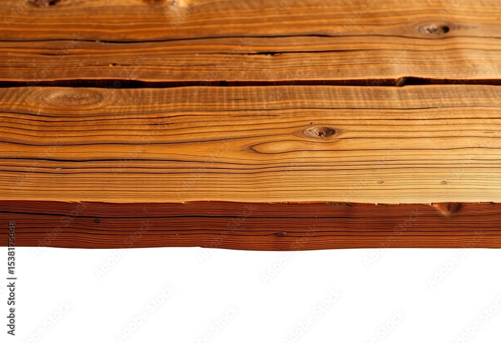 Naklejka premium Aged wooden table, rustic texture, isolated on white background, detail, wood