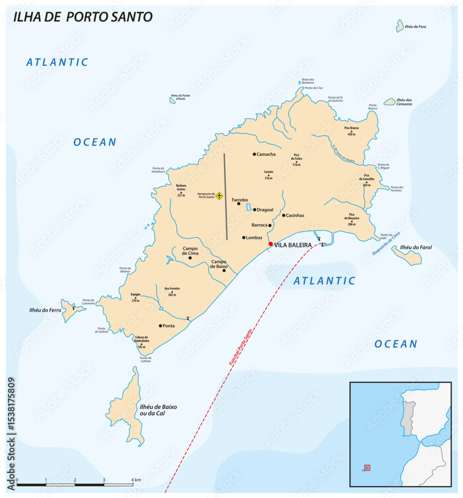 Obraz premium Map of the Portuguese island of Porto Santo, Madeira