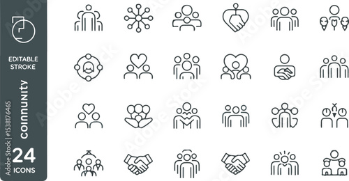 Twenty Four Black Line Icons Community Teamwork People Network