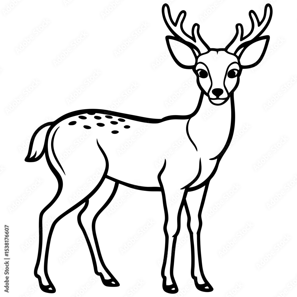 Fototapeta premium Whitetail Deer Standing Tall with Pointed Ears in Outline