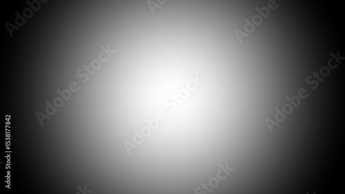 Black and white radial border vignette abstract background. Smooth gradient blend. Central light glow. Soft, blurred edges. Noise grain texture. Grayscale fade. Minimal monochrome light burst effect