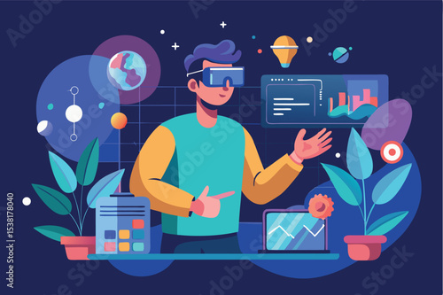 Virtual reality enthusiast engaged in interactive learning activity