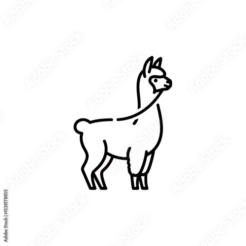 Minimalist Line Art of a Standing Llama: Modern Animal Illustration for Creative Projects and Design Element Use