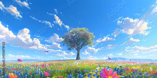  Summer Landscape with Green Fields Rolling Hills and a Blue Sky