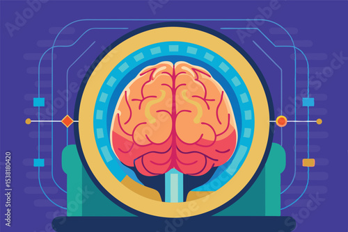 Conceptual visualization of artificial intelligence and brain interaction in a futuristic design environment