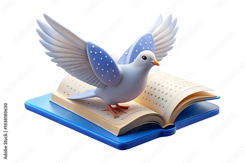 Fototapeta premium Dove on open braille book 3d render
