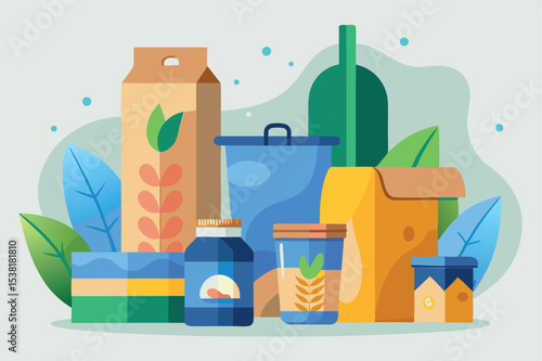 Colorful assortment of packaged goods on a light background