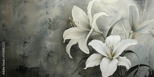 Elegant White Lily Flowers on Textured Background for Wedding or Sympathy 