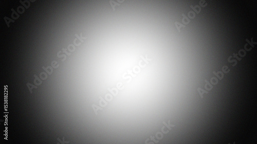 Black and white radial border vignette abstract background. Smooth gradient blend. Central light glow. Soft, blurred edges. Noise grain texture. Grayscale fade. Minimal monochrome light burst effect