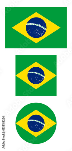
Brazil flag PNG vector. Brazil square and round icon isolated on transparent PNG background. Brazil flag icon.

