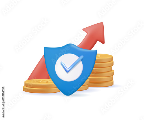 Vector 3D render illustration, concept of money protection, financial saving insurance, safe business economy vector