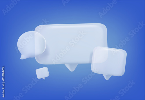 Speaking bubbles 3D render vector illustration. Chat bubble talk icons with notification. Empty text bubbles. Glass modern icons of message notification. Vector illustration