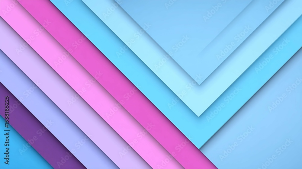 Obraz premium Abstract geometric background with layered overlapping triangles in shades of pink and blue.
